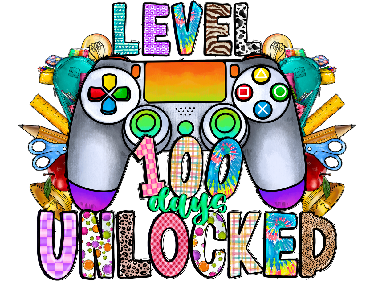 "Level 100 Days Unlocked" DTF TRANSFER