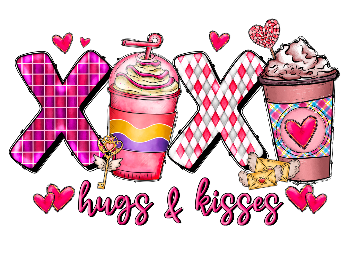 "Pink XoXo Coffee Hug Kisses" DTF TRANSFER