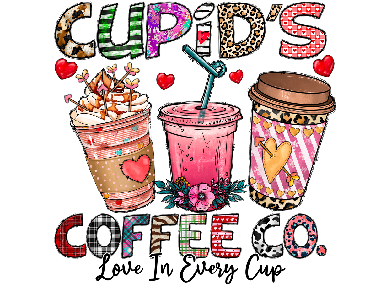 "Cupids Coffee Co Love in evey Cup" DTF TRANSFER