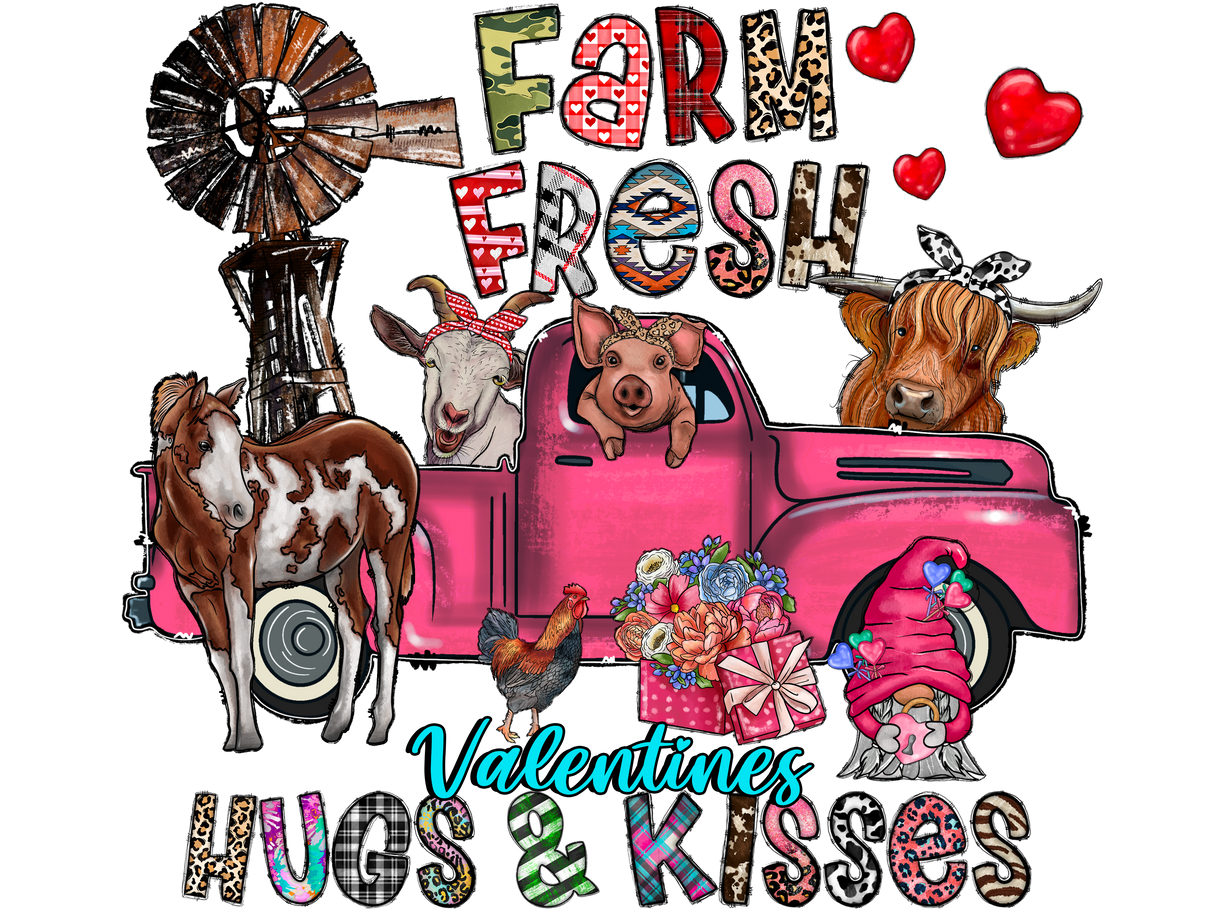 "Farm Fresh Valentines Hugs & Kisses" DTF TRANSFER