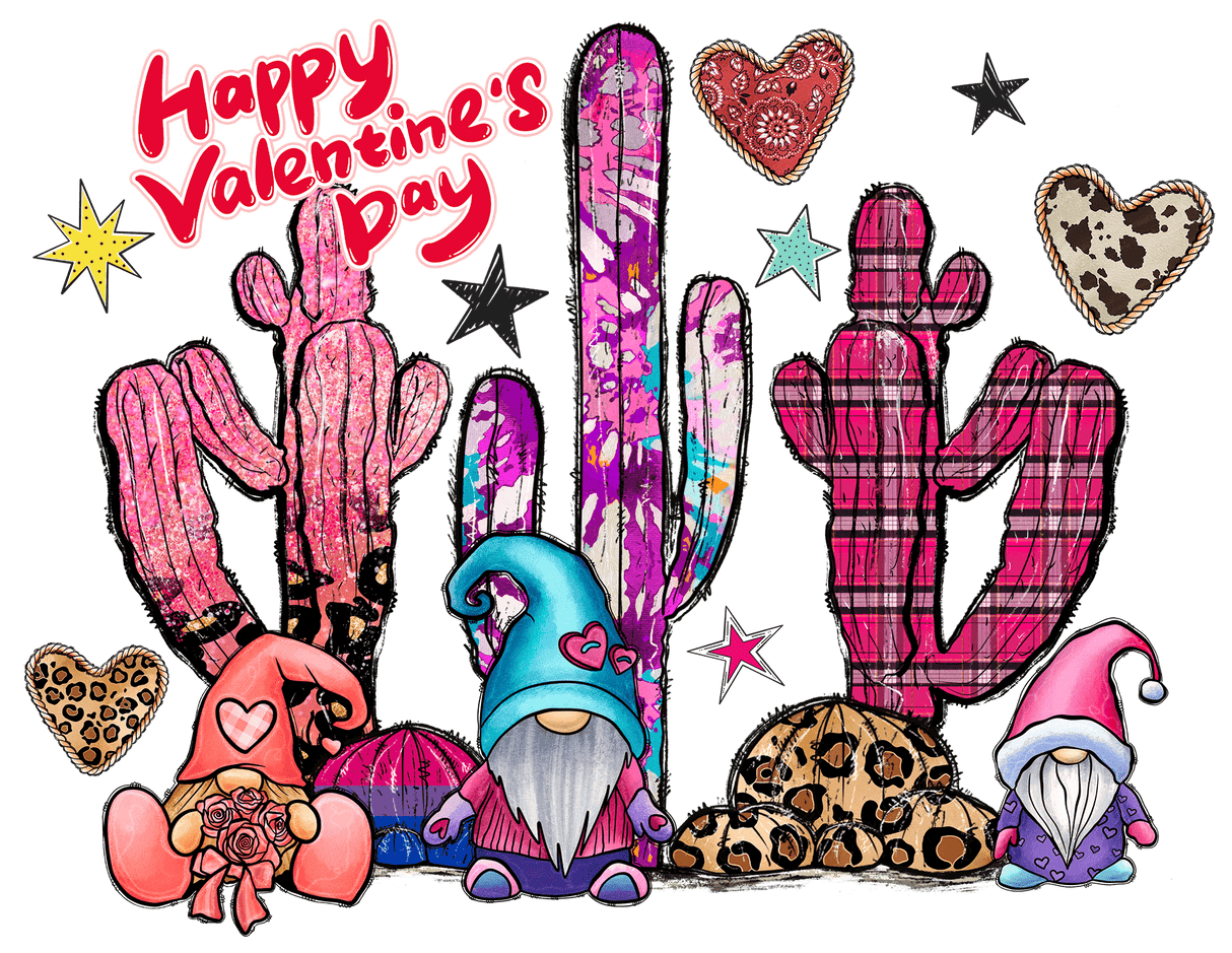 "Cactus & Gnome Happy Valentine's Day" DTF TRANSFER