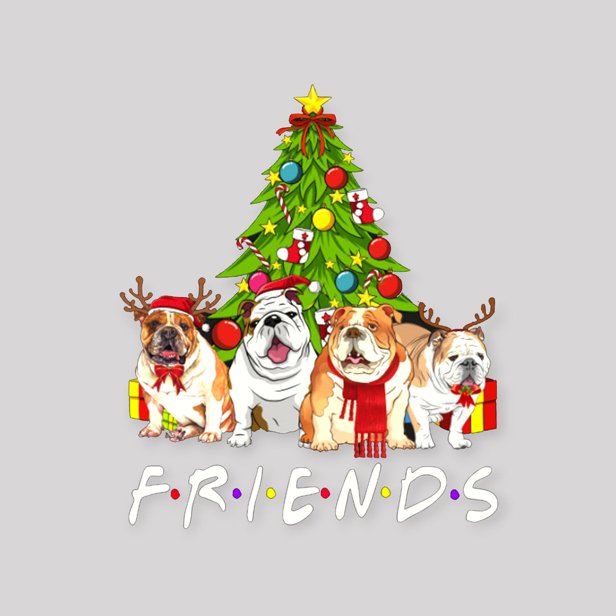 "Friends Bulldog Christmas" DTF Transfer